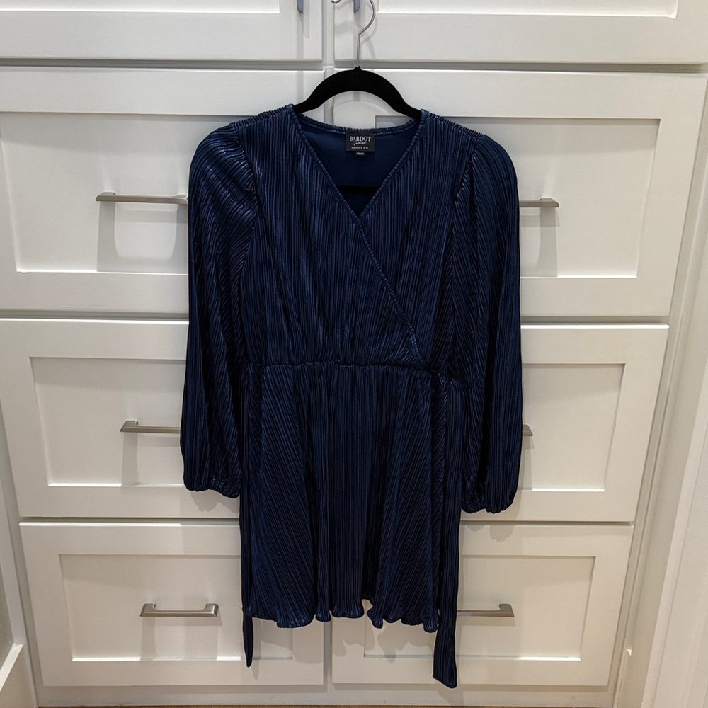 Bardot Junior Navy Blue Pleated Wrap Dress